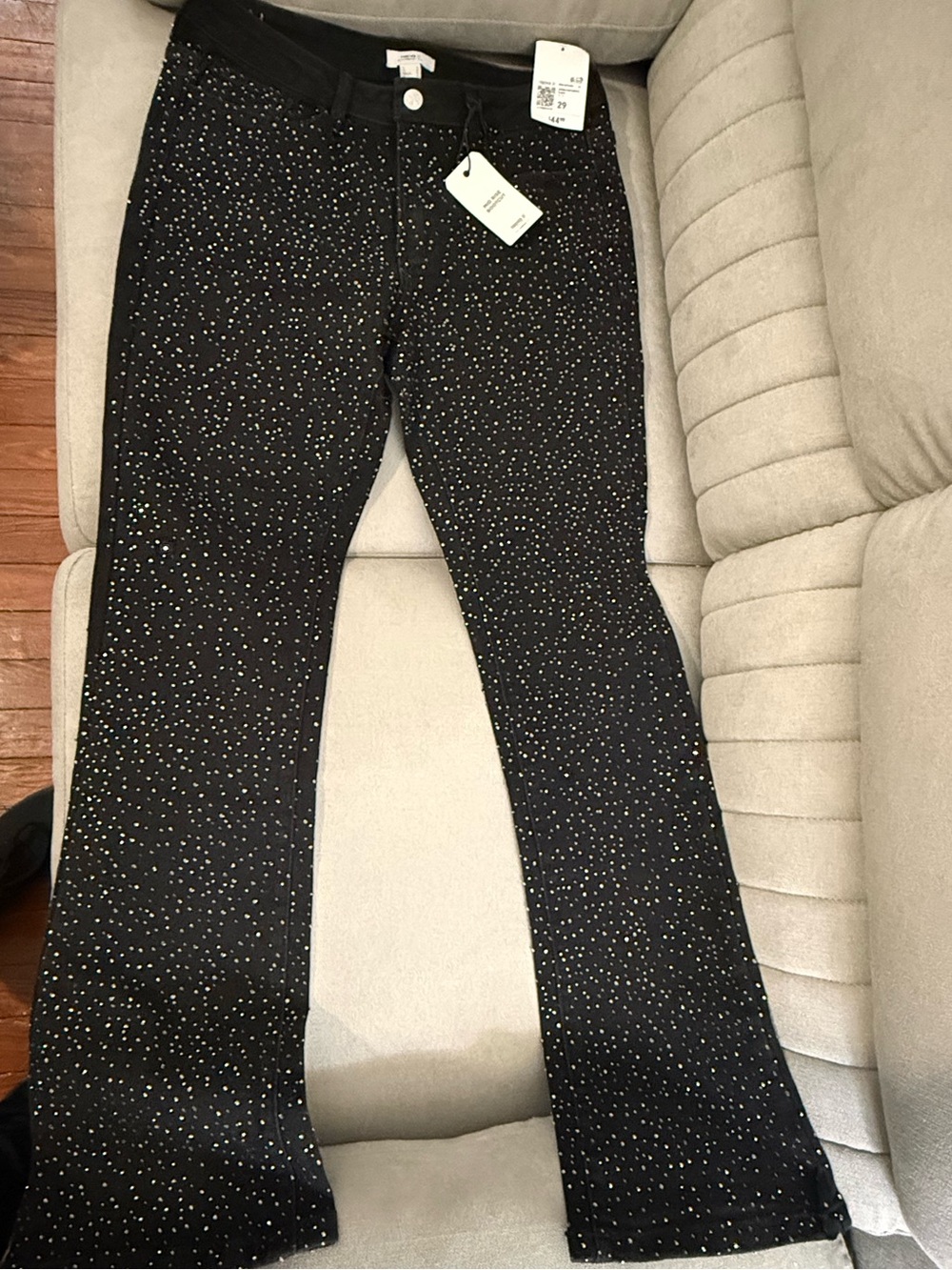 NWT Forever 21 Premium 29 Black Rhinestone Bootcut Jeans Mid Rise Slim Fit Bling